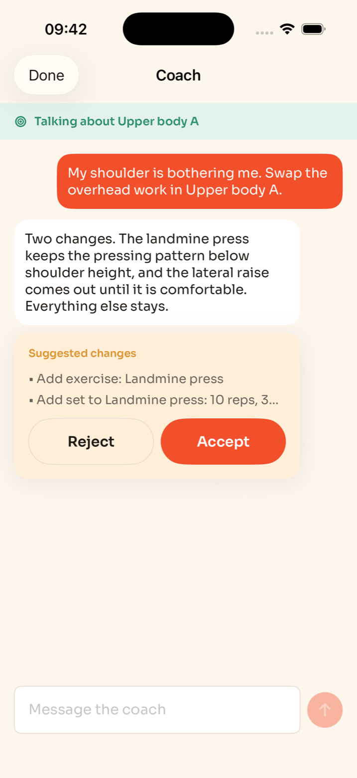 A coach conversation with a proposal to confirm or reject